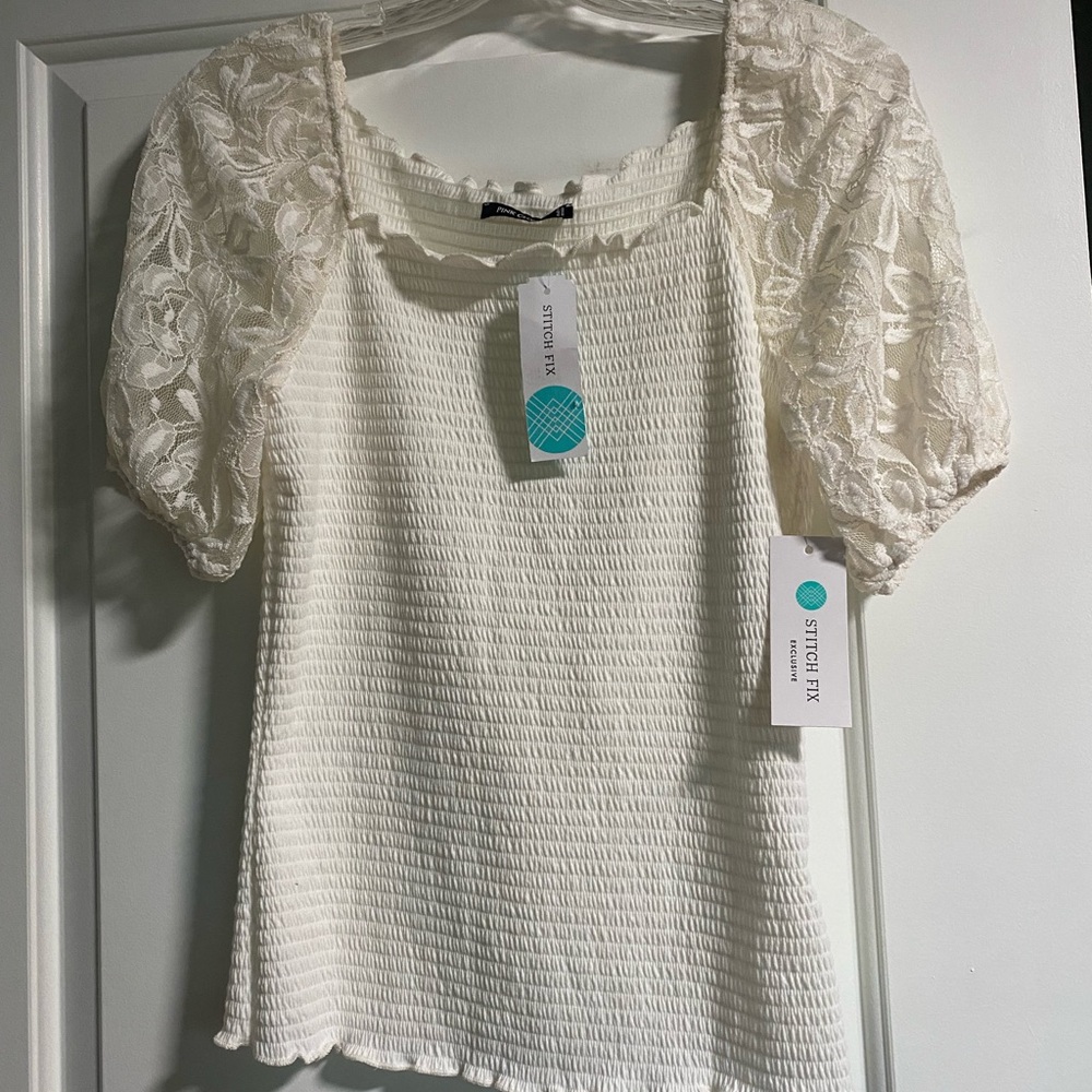Pink Clover Cream Puff Sleeve Blouse with Smocked Ruffles